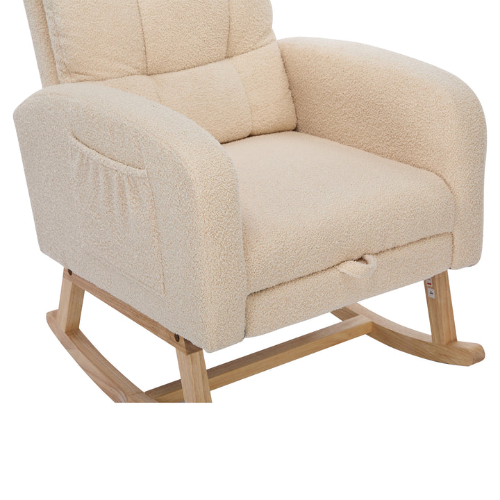 Beige teddy nursery rocking chair with adjustable footrest COMETLOAM