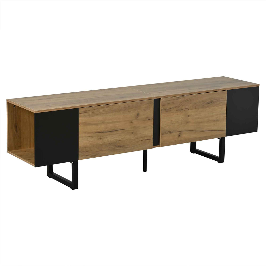 Natural wood & black TV stand up to 2 doors & 2 side cabinets INFINITEMERI
