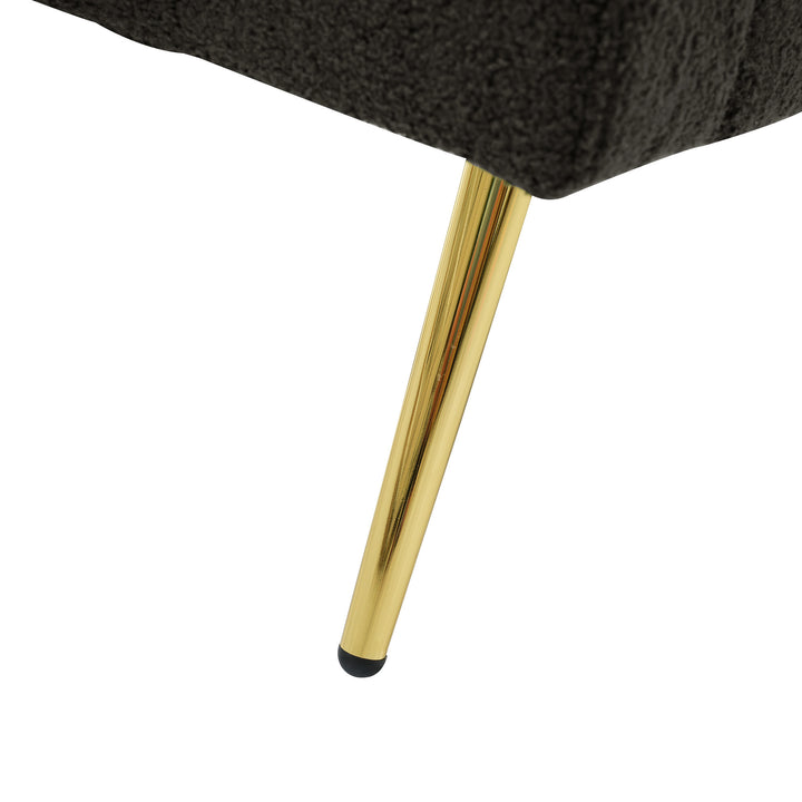 Dark grey sherpa 2-seater sofa bed with gold legs, cushions and side storage pockets VESPERA