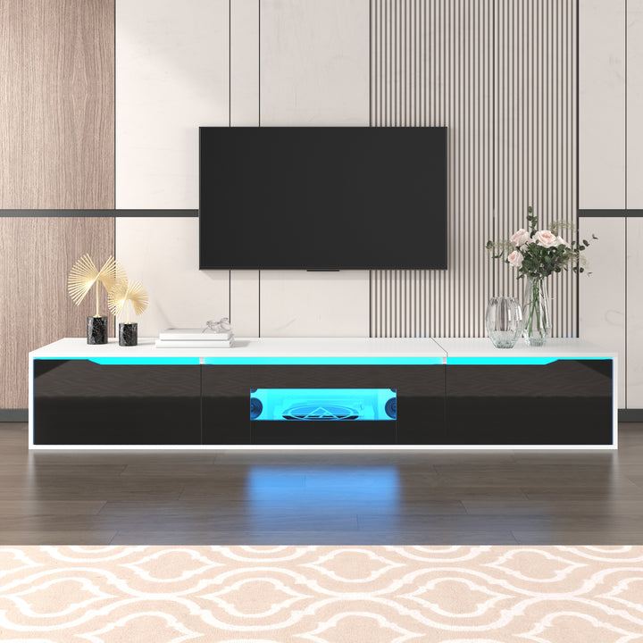 Black high-gloss suspended TV cabinet with LED lights YOLMEARS UK