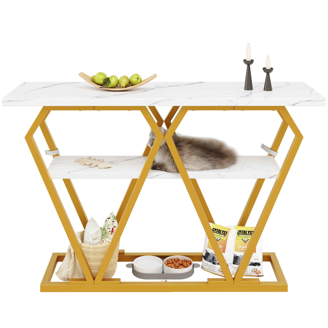 Console table white marble-look MDF top, gold legs QUASARVEXEL