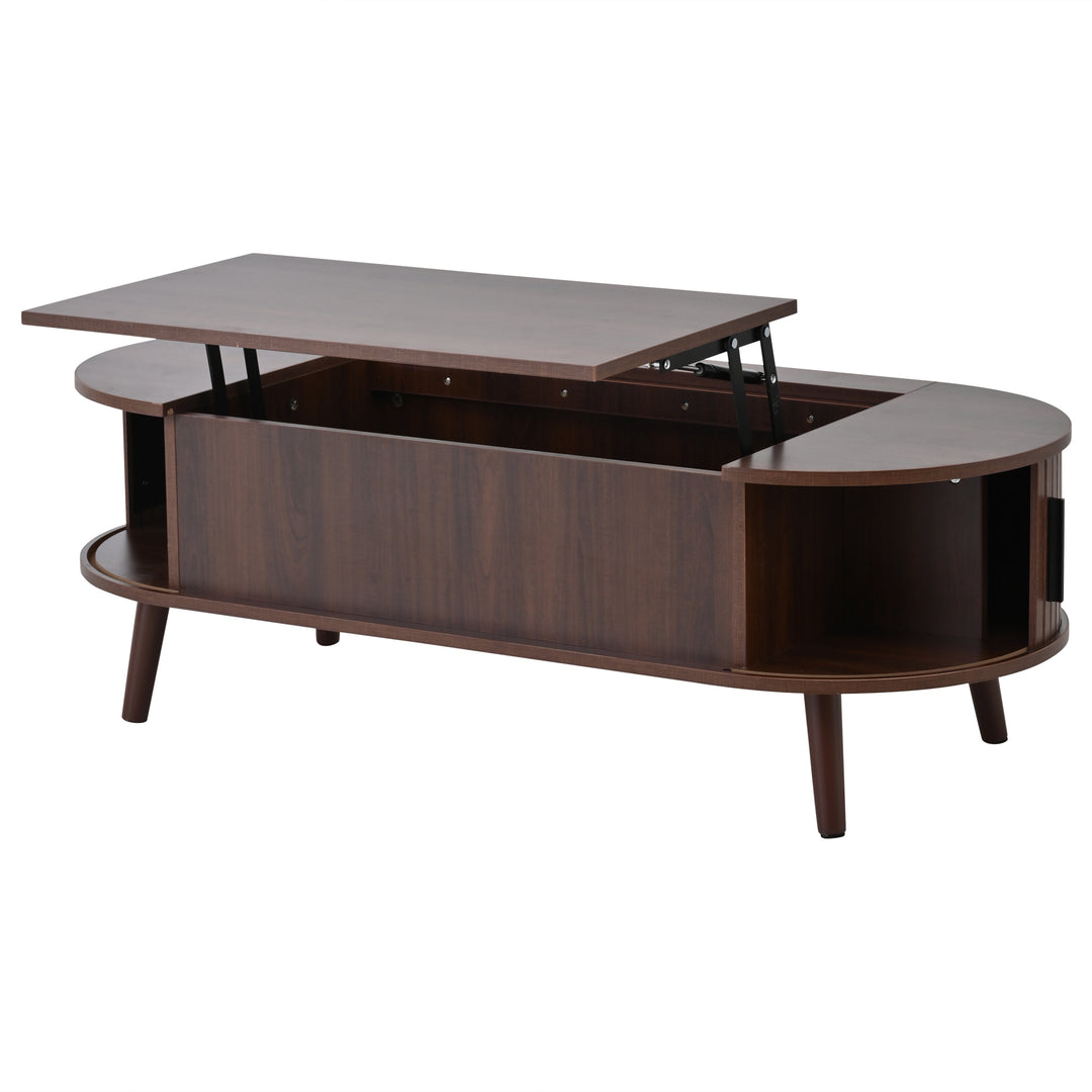 Lift Top Dark Wood Oval Coffee Table with Hidden Storage 120x50cm VASEEDGE