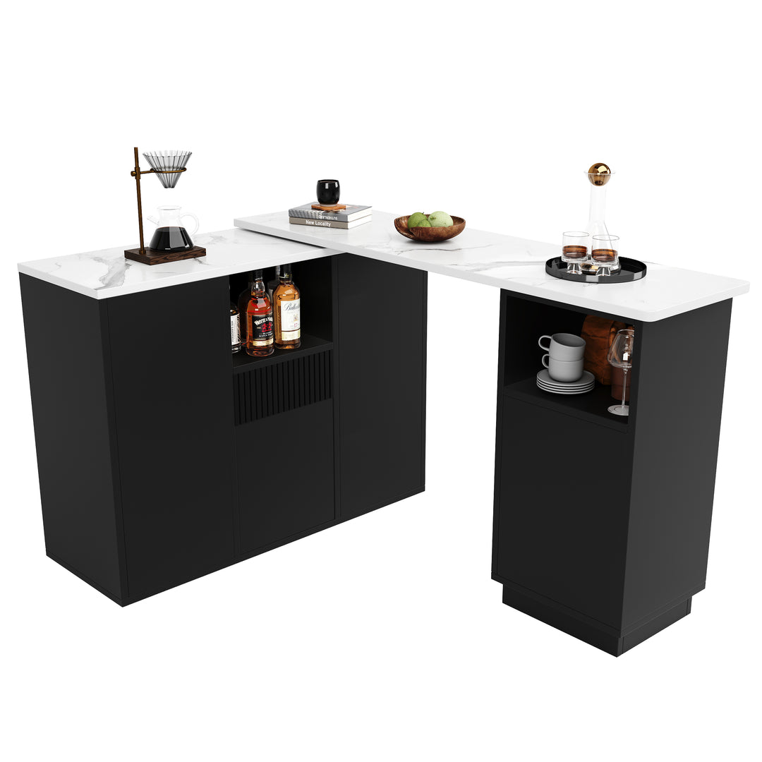 360° rotatable bar table white marble-look worktop, modern and sleek design, with open storage space (main body 198.5 x 30 x 75 cm) THYLAKOID