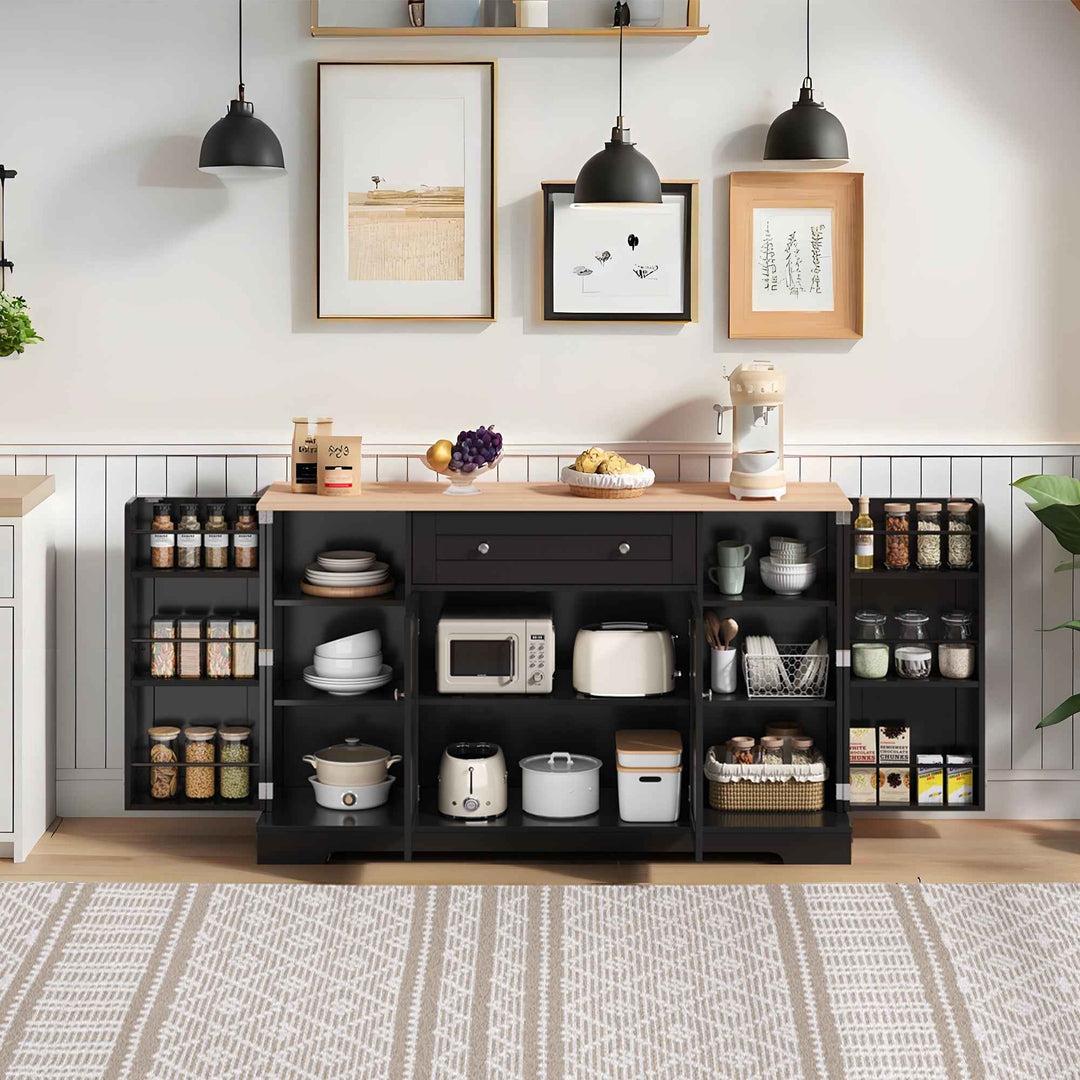00+Kitchen Sideboard Cabinet 138cm Modern Storage Unit with Drawer, Adjustable Shelves & Doors for Kitchen, Living Room VERTEXMEK