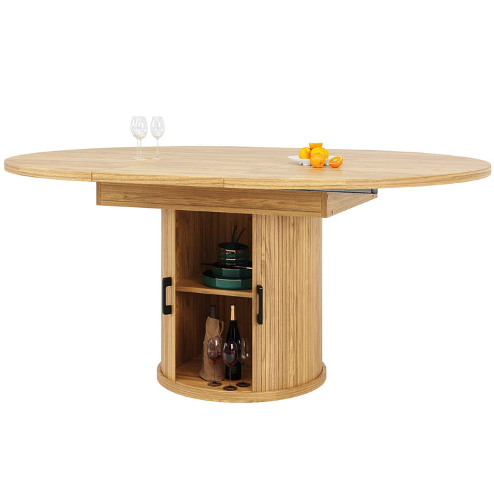Extendable natural wooden look dining table round to oval 118–158cm INFINITEQUASI
