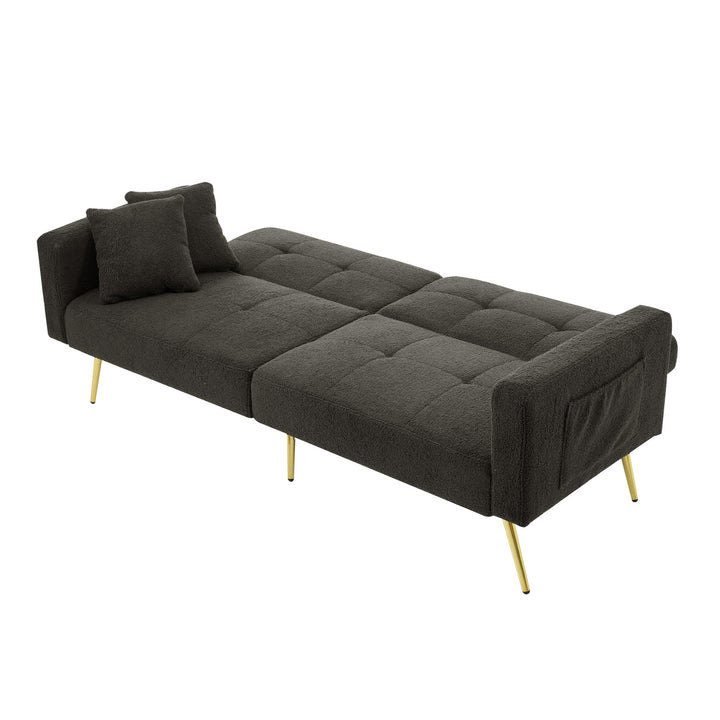 Dark gray sherpa 3-seater clic-clac sofa bed, adjustable backrest & side pocket ALDEN GREY UK
