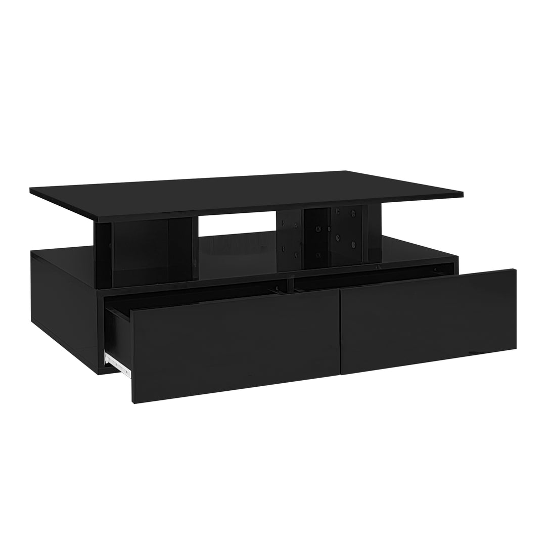 Black high-gloss coffee table 2 drawers with LED lighting ATOMSWALE