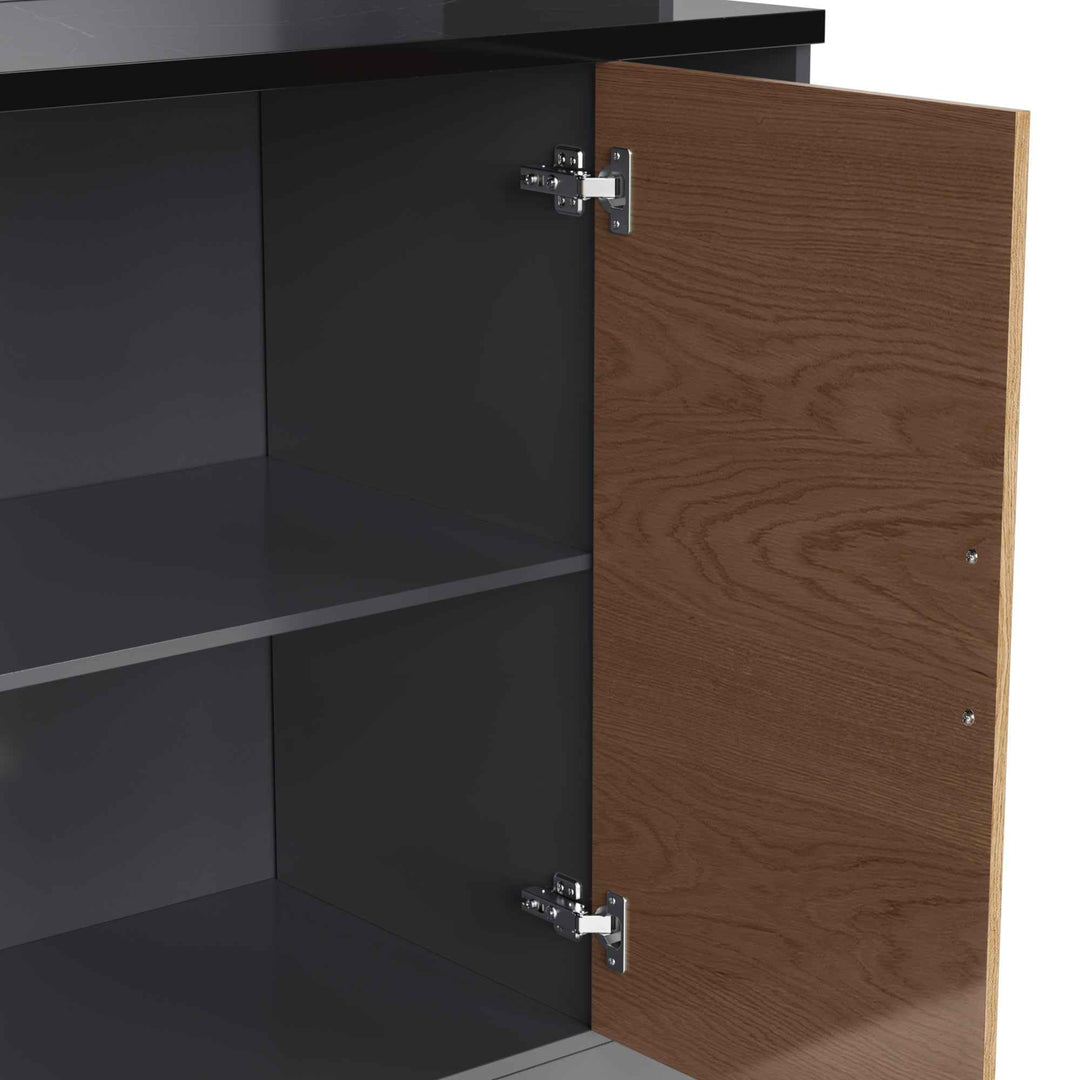 00+Kitchen Tall Cabinet with LED Lighting, Adjustable Shelves, Large Pantry Storage for Microwave VERTEXMORN