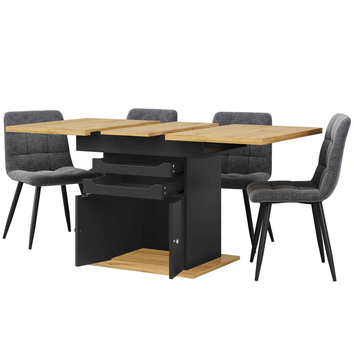 Extendable wooden dining table for 4-6 foldable with drawers and cabinet INFINITENEXX