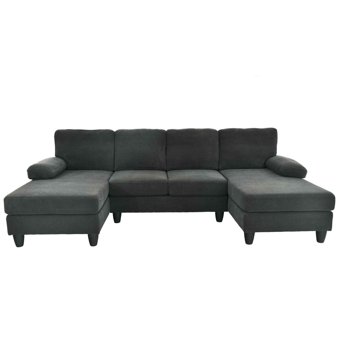 00+缺图 Modern U-Shaped Sofa Dark Grey Nubby Fabric Dual Chaise 264 cm  URBANCOPPERPRO