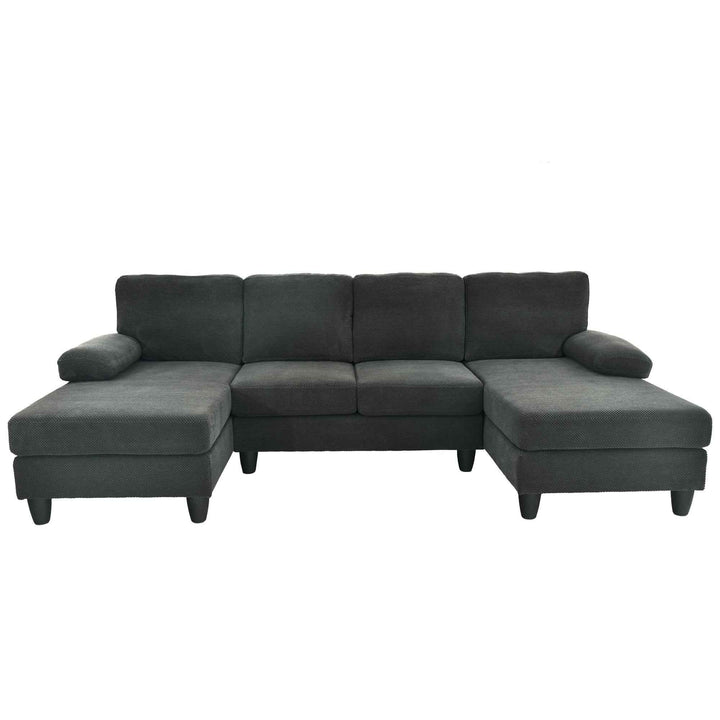 00+缺图 Modern U-Shaped Sofa Dark Grey Nubby Fabric Dual Chaise 264 cm  URBANCOPPERPRO