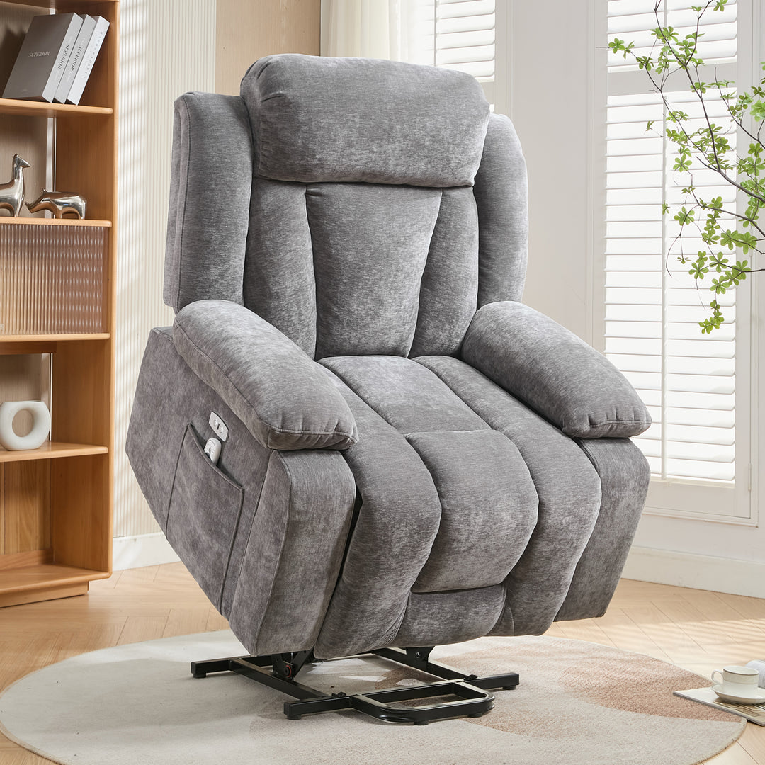 Electric lift up fabric grey large recliner with massage and heat MAGNETICFLUX