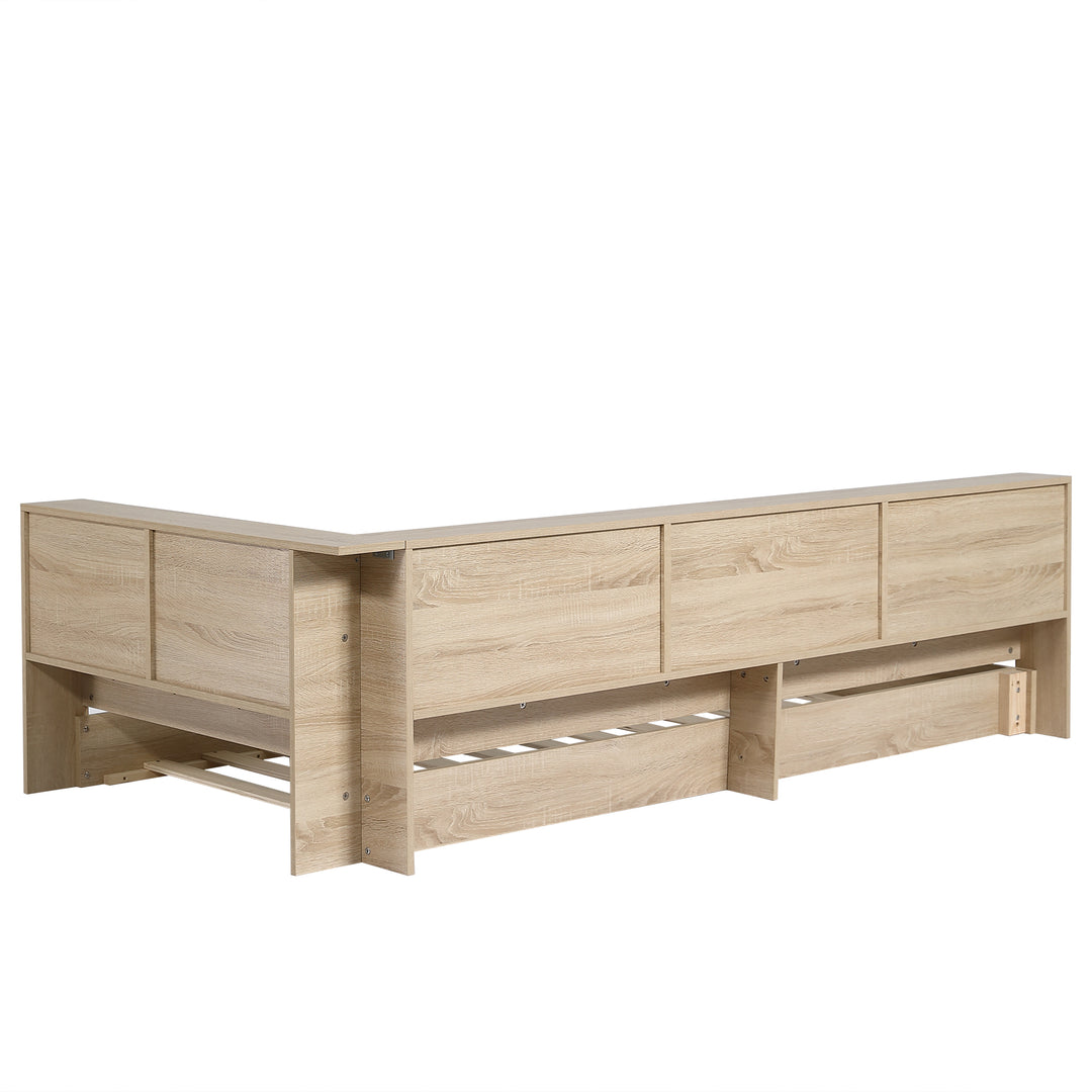 Oak storage single bed with storage shelves, daybed 90x190cm AIRGLOW UK