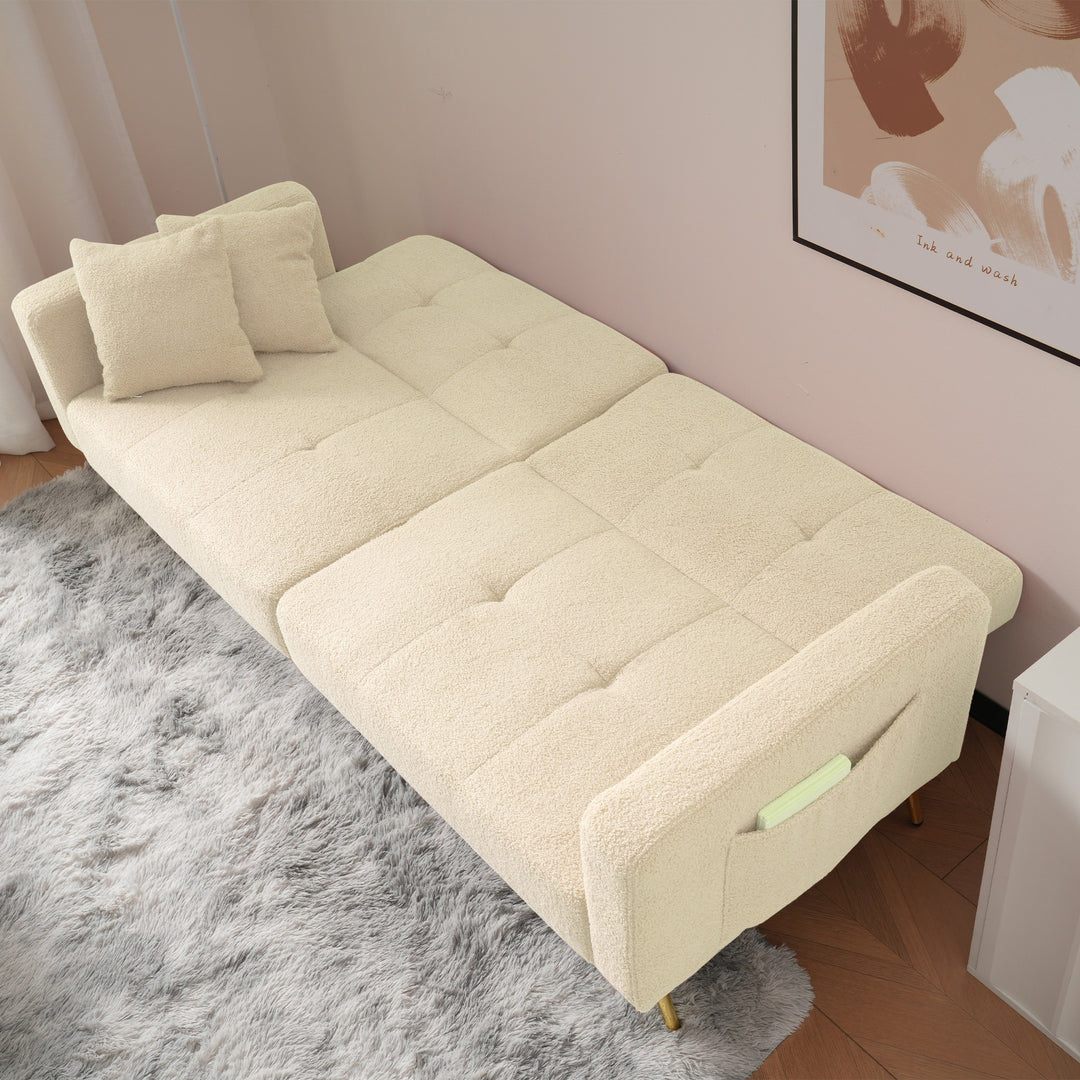 Beige sherpa 3-seater clic-clac sofa bed, adjustable backrest & side pocket ALDEN BEIGE UK