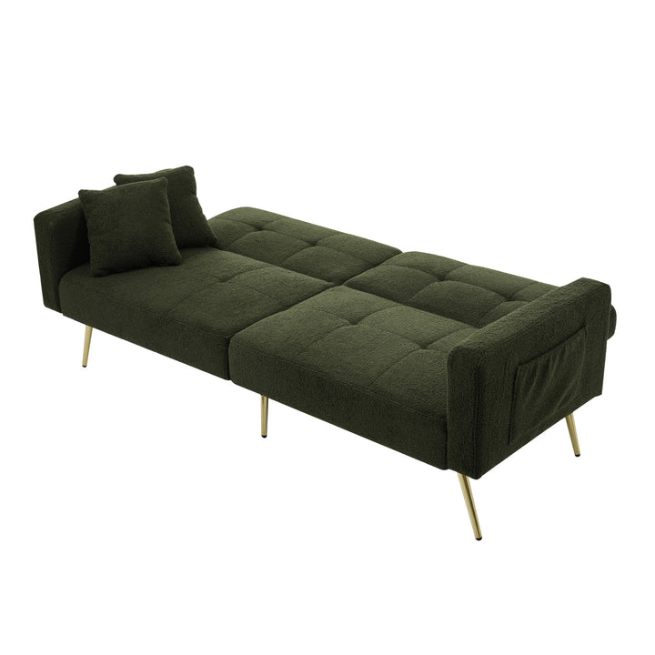 Olive green sherpa 3-seater clic-clac sofa bed, adjustable backrest & side pocket ALDEN GREEN UK