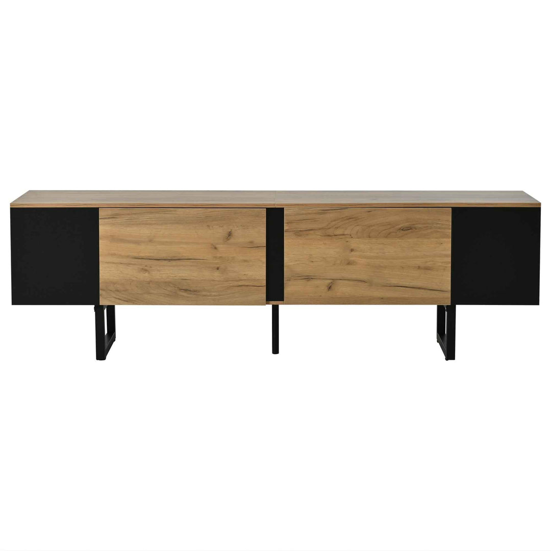Natural wood & black TV stand up to 2 doors & 2 side cabinets INFINITEMERI