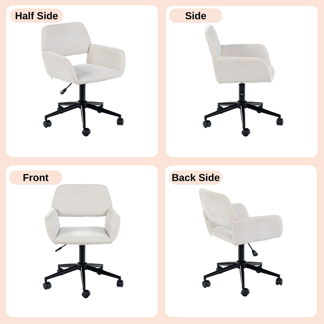 Scandinavian office chair in beige fabric, swivel, adjustable height and 5 castors ROSS KD CHENILLE BEIGE BLACK