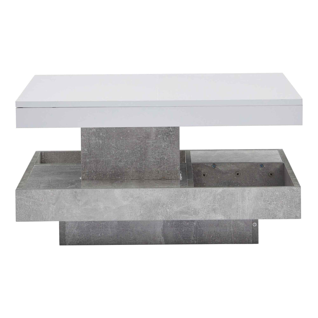 Rotating 360° white high-gloss coffee table marble-patterned, double-layer storage FLARENEXUSA