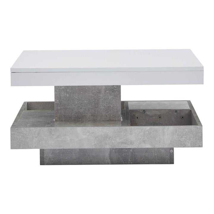 Rotating 360° white high-gloss coffee table marble-patterned, double-layer storage FLARENEXUSA