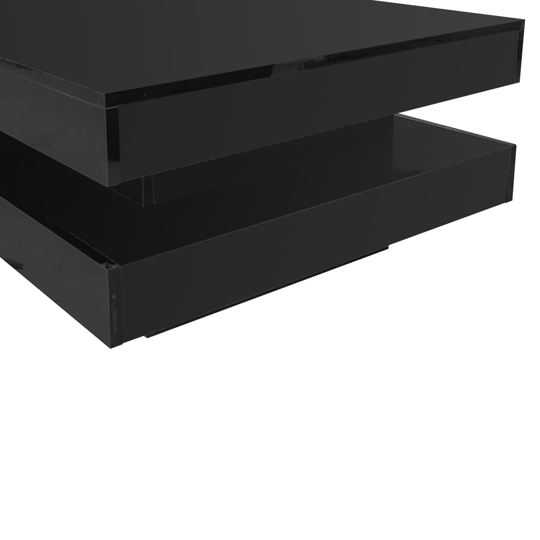 Black high gloss square coffee table with 360° rotating top LED lighting KERATINSCALE