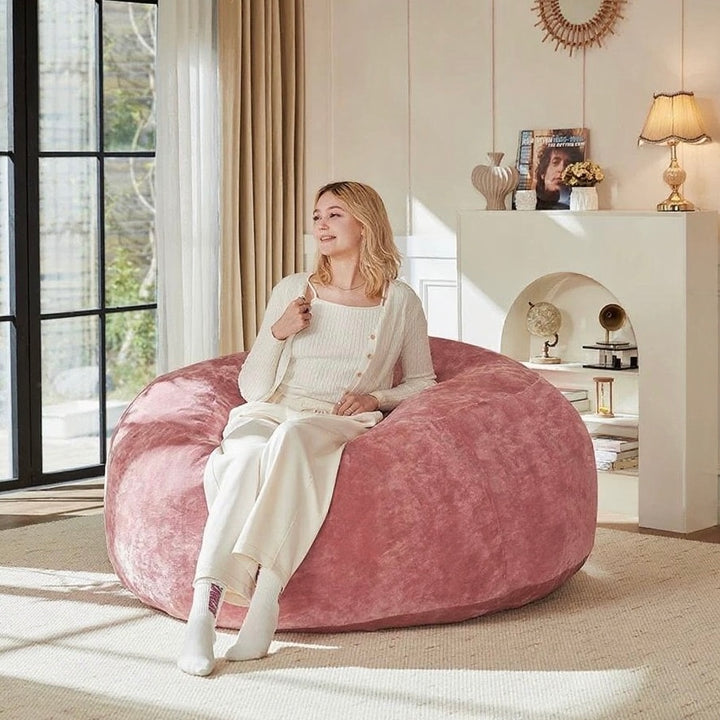 Giant rose pink round bean bag sofa with soft plush cover 150cm HARMONIAS
