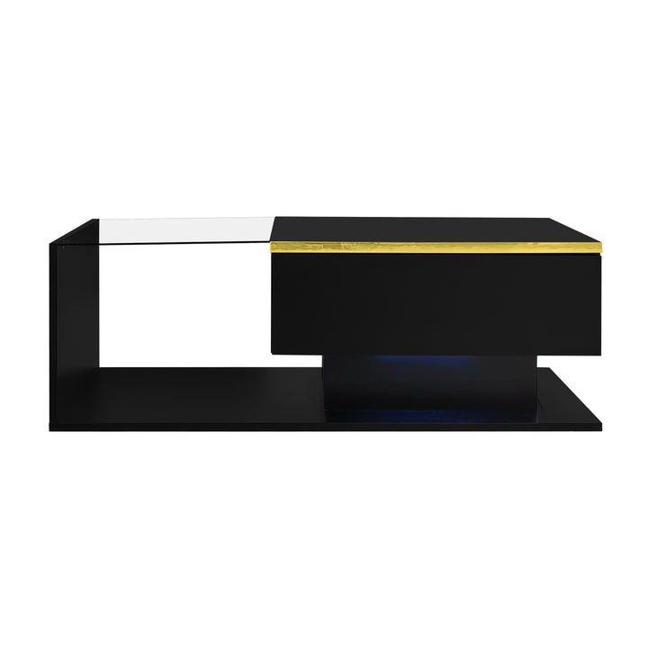 Black high-gloss coffee table with glass &amp; LED lighting NANOTUBE