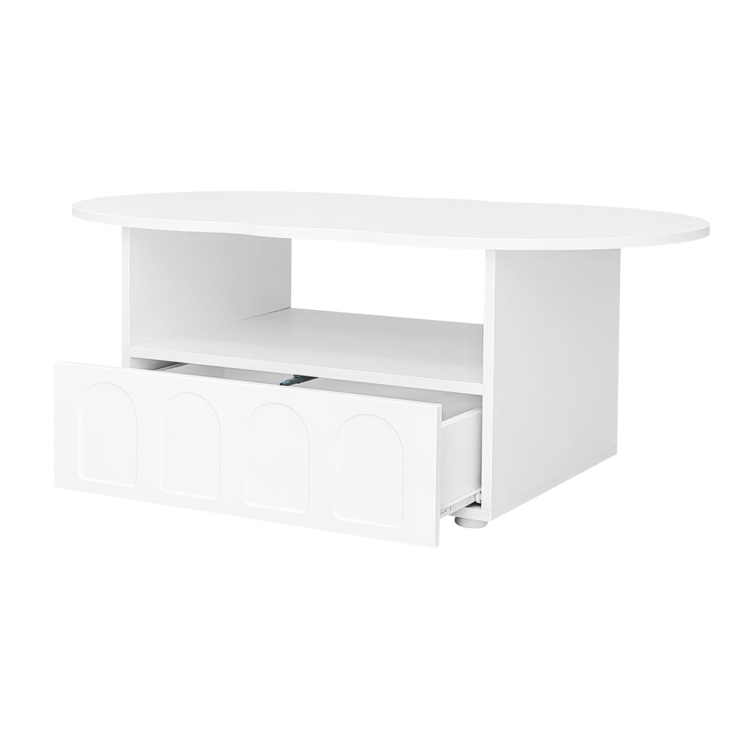 Modern oval white coffee table with push-to-open drawer CLOUDCREST