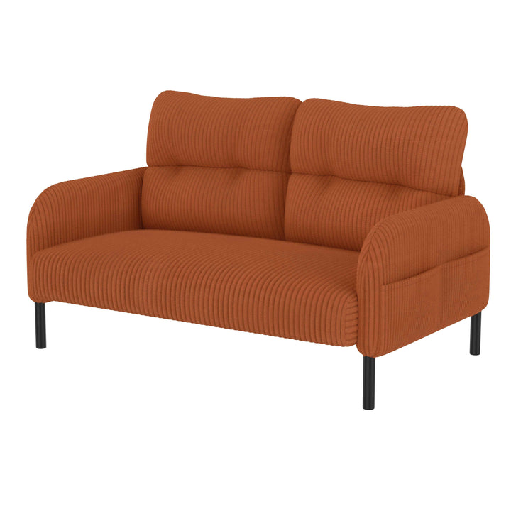 00+Corduroy Loveseat Sofa 2 Seater, Orange, Soft High-Density Foam, Double Side Pockets, Living Room & Bedroom NOVAIST