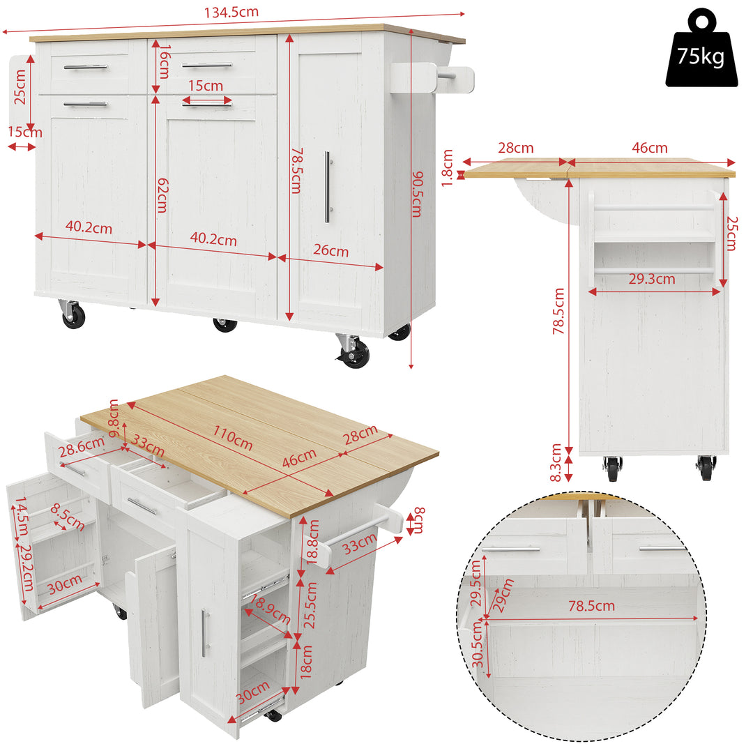 White modern foldable kitchen island trolleys BOG