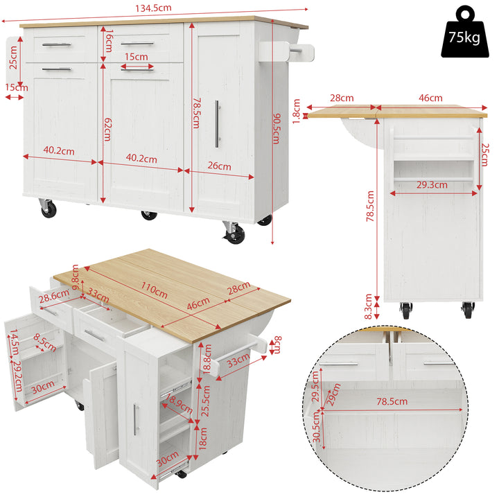 White modern foldable kitchen island trolleys BOG