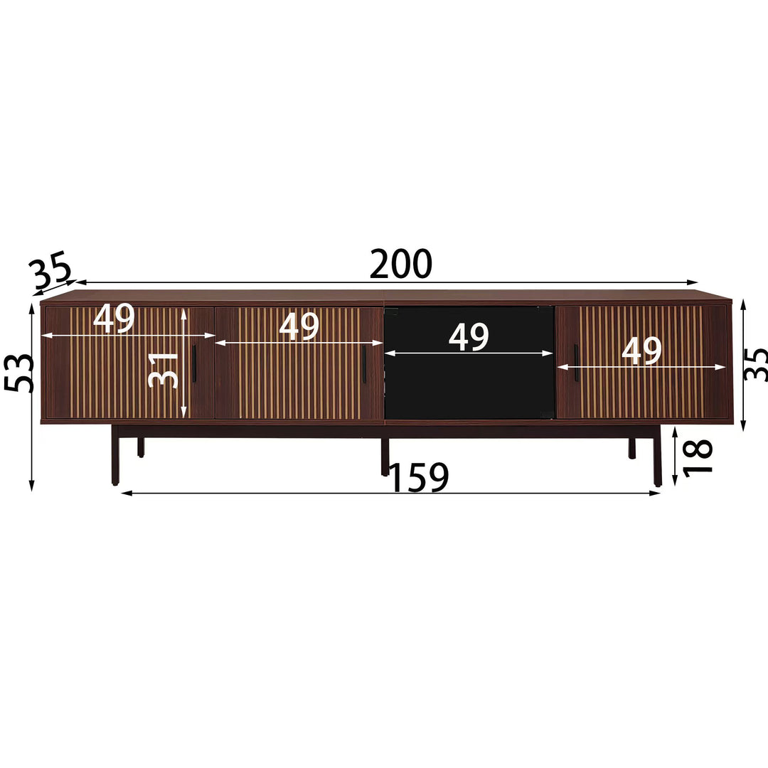 Vintage carved wood textured TV Stand with LED lighting and glass door AMPHIBIAN