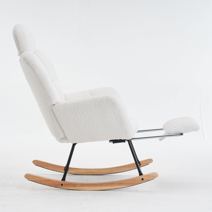 Teddy fabric tufted nursery rocking chair with footrest HABOOBBREATH