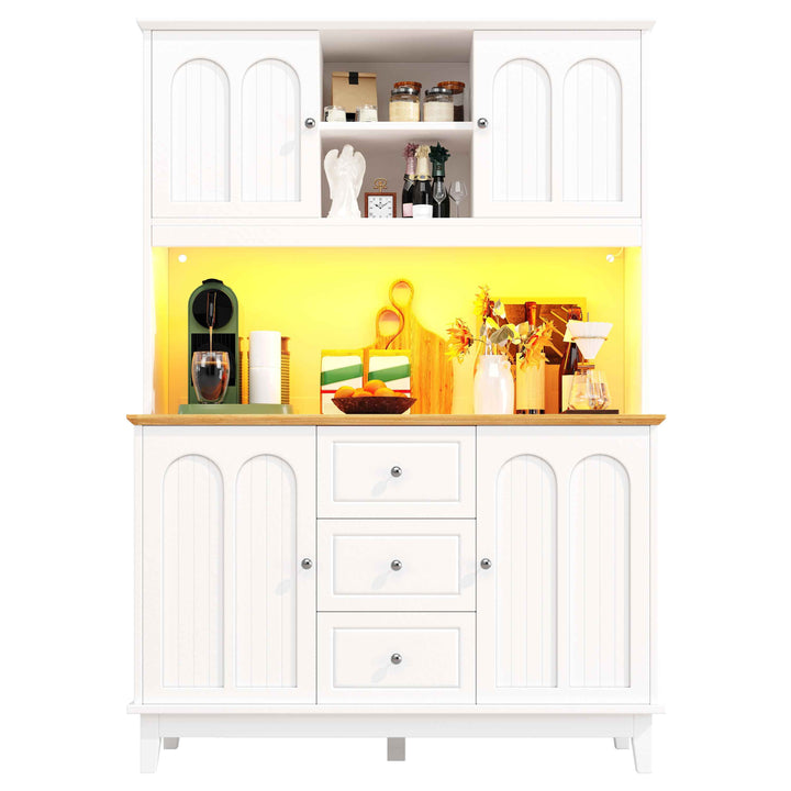 White tall kitchen hutch with LED lights INFINITECLARR