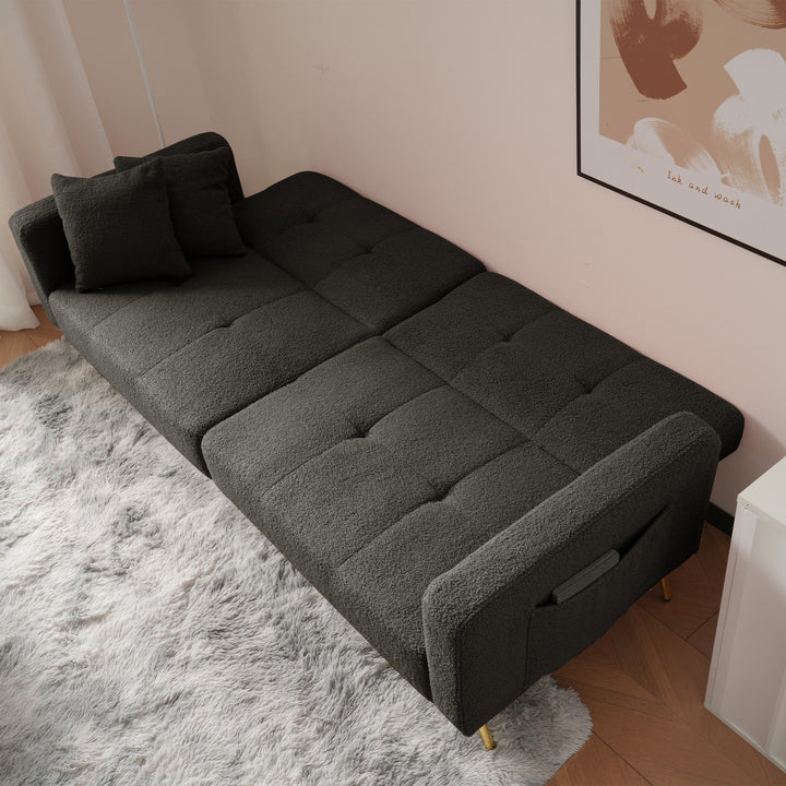 Dark gray sherpa 3-seater clic-clac sofa bed, adjustable backrest & side pocket ALDEN GREY UK