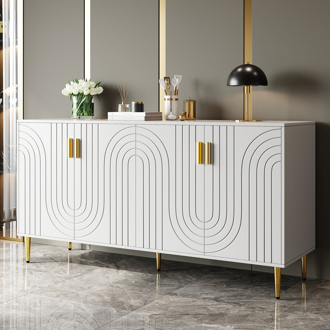 Modern white sideboard wave design with gold handles FJORDAN
