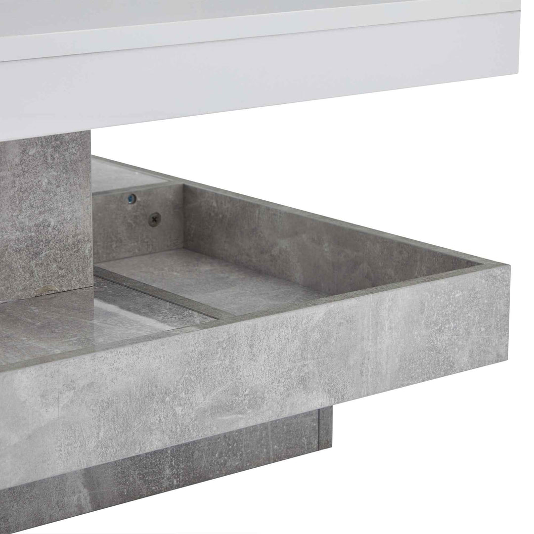 Rotating 360° white high-gloss coffee table marble-patterned, double-layer storage FLARENEXUSA