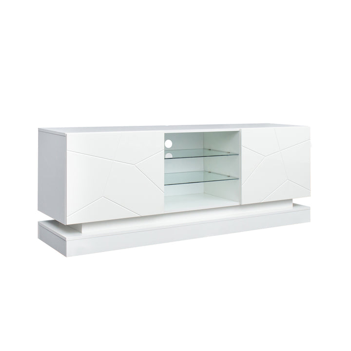 White high gloss modern TV stand with LED lights QUAGMIRE UK