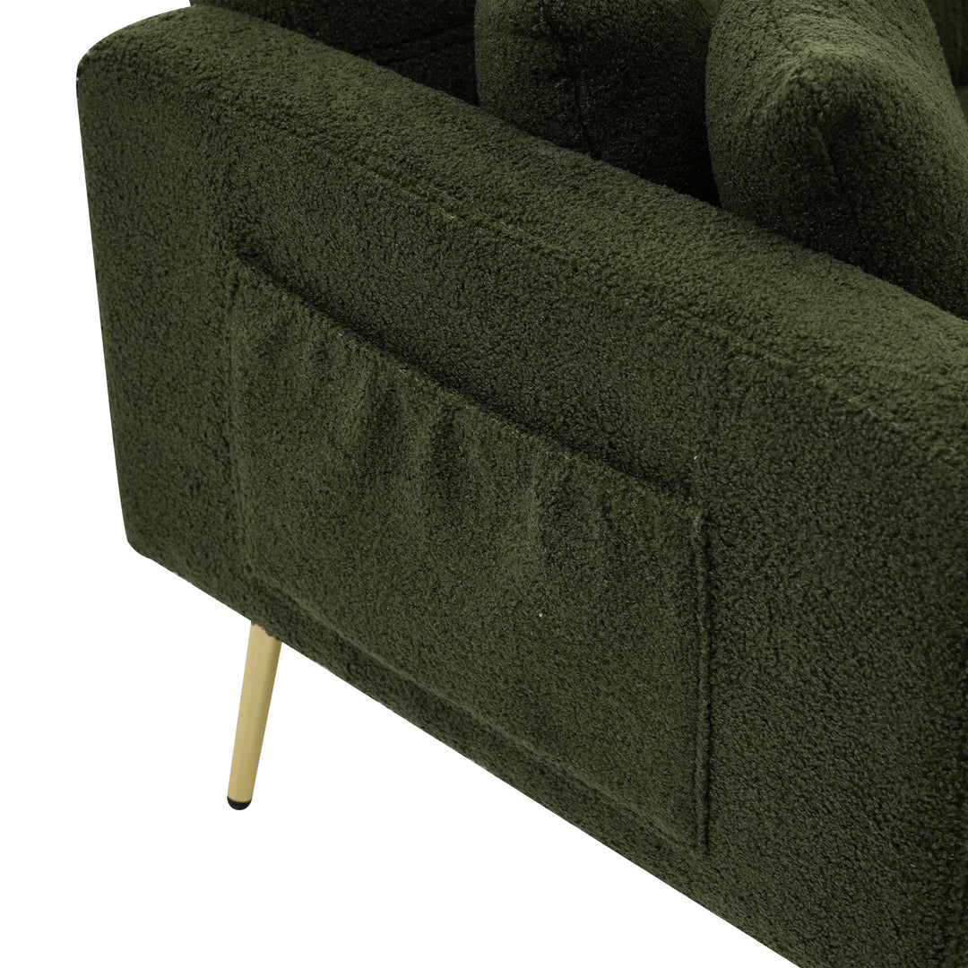 Olive green sherpa 3-seater clic-clac sofa bed, adjustable backrest & side pocket ALDEN GREEN UK