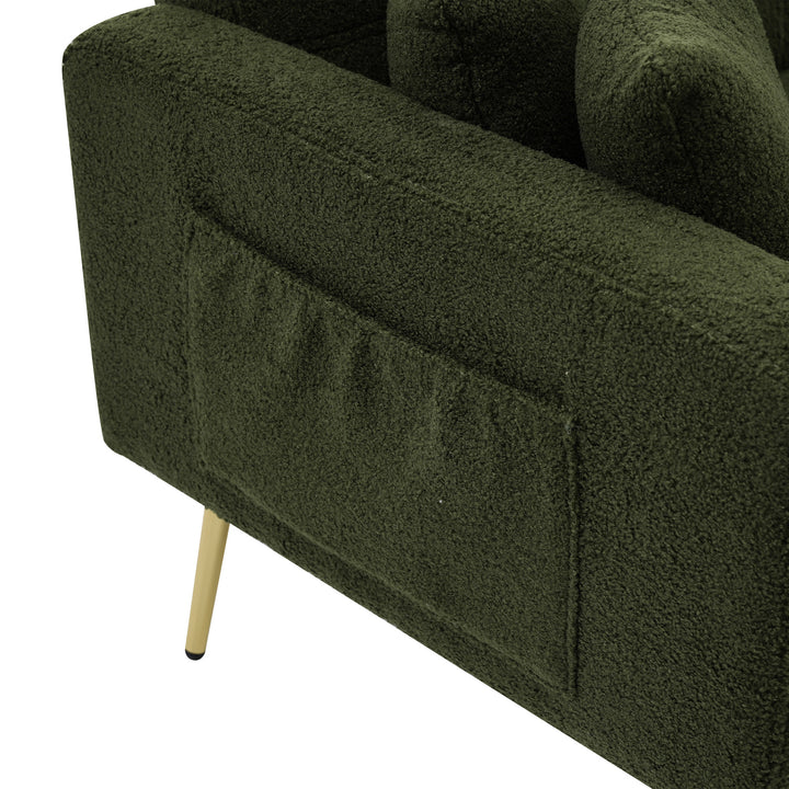 Olive green sherpa 3-seater clic-clac sofa bed, adjustable backrest & side pocket ALDEN GREEN UK