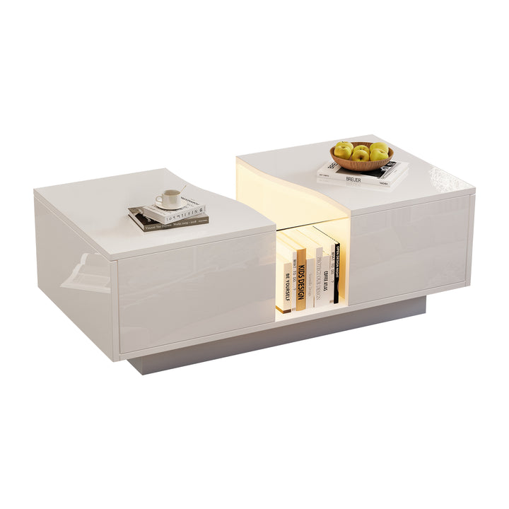 White high gloss lighting LED rectangular coffee table 2 drawers HELICTITE