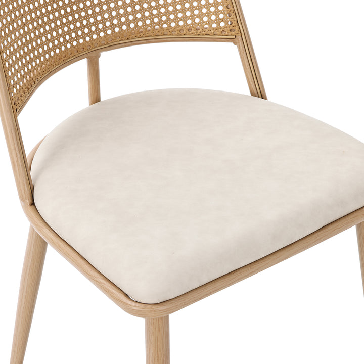 Set of 2 retro PU beige backrest rattan design accent dining chairs LONGITUDINALCREST