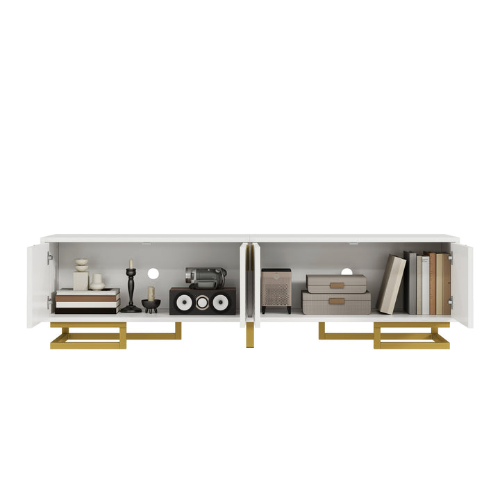 Modern luxury white TV stand textured geometric design with gold accents VIGOURE