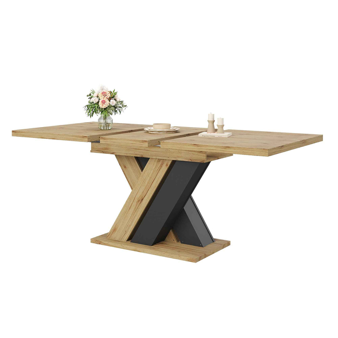 Wooden extendable dining table X-shaped legs 119-158.5cm