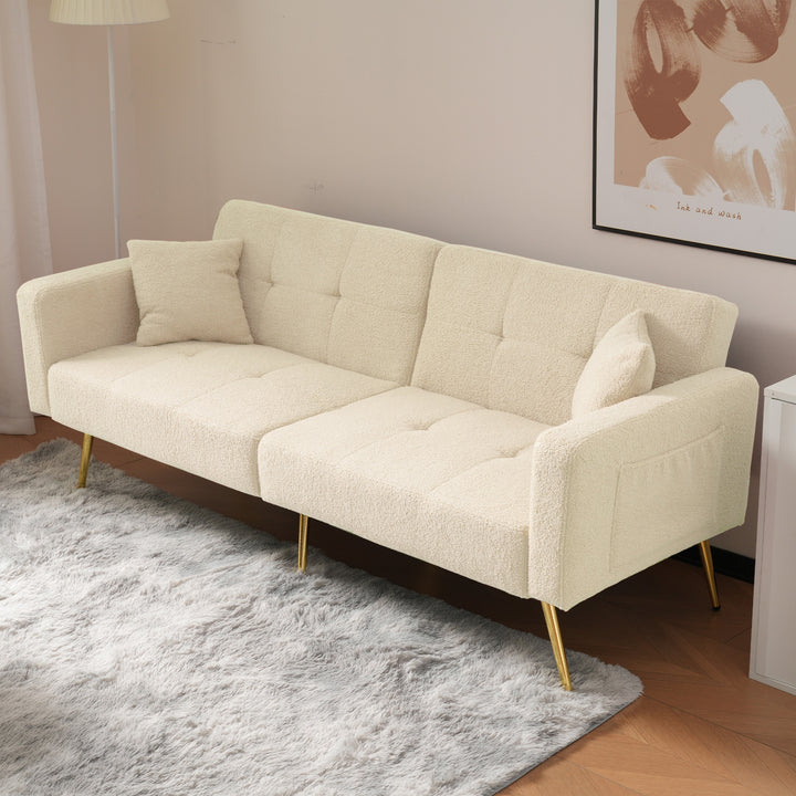 Beige sherpa 3-seater clic-clac sofa bed, adjustable backrest & side pocket ALDEN BEIGE UK