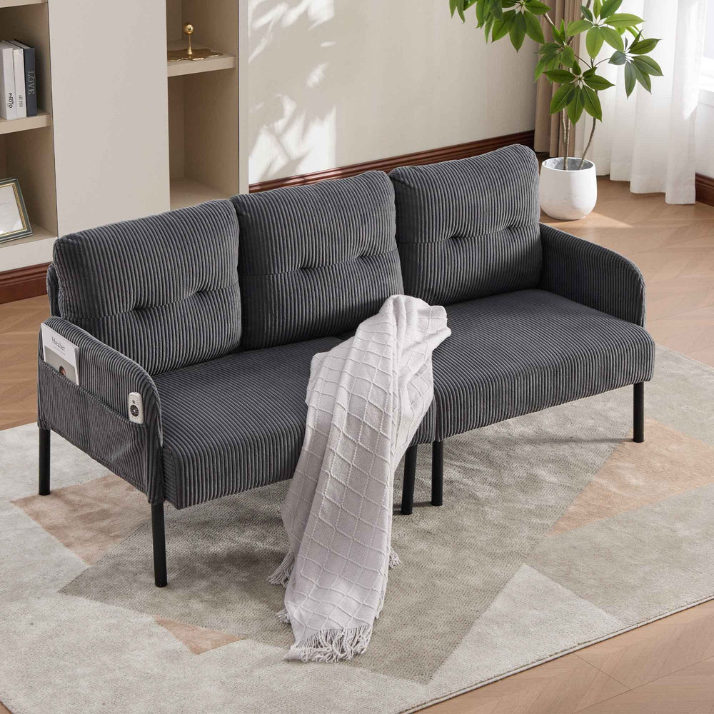 00+Oversized Loveseat Sofa, Corduroy Upholstered Double-Seater, Charcoal Grey for Living Room NOVALA