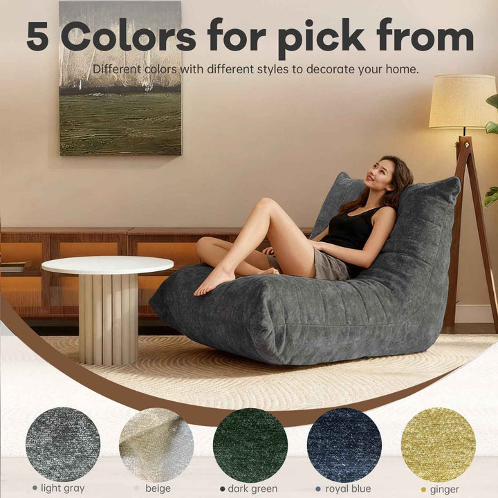 Comfy dark grey chenille bean bag lazy sofa with full-body support & non-slip base CELESTEEN