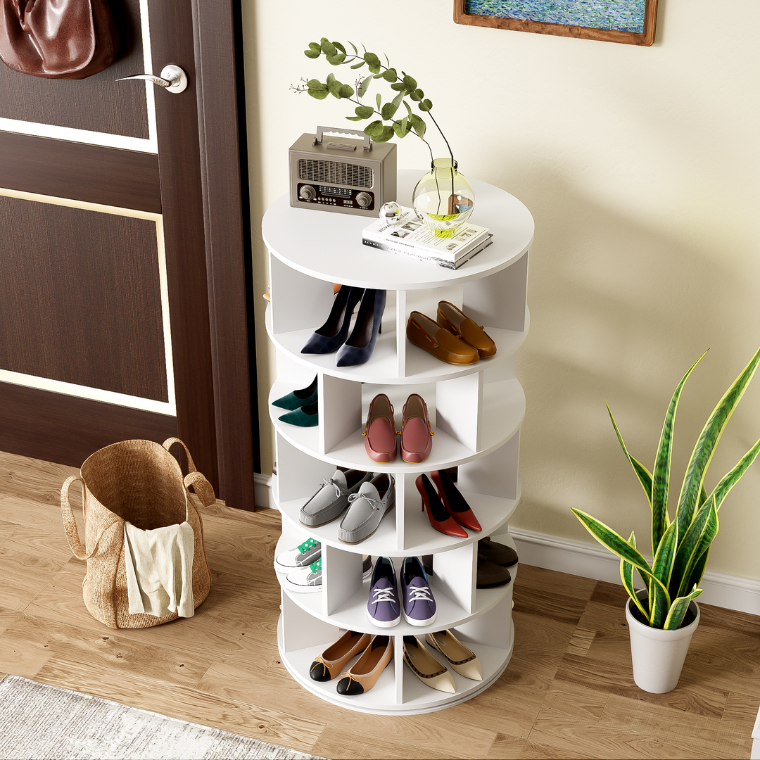 5-tier 360° rotating white shoe rack & storage organizer CLOUDHAVEN