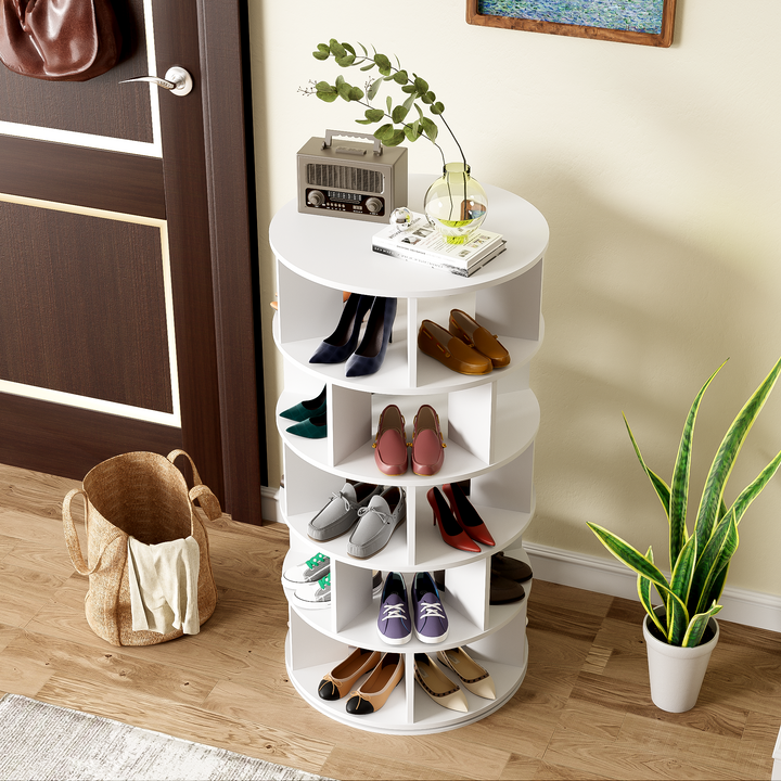 5-tier 360° rotating white shoe rack & storage organizer CLOUDHAVEN