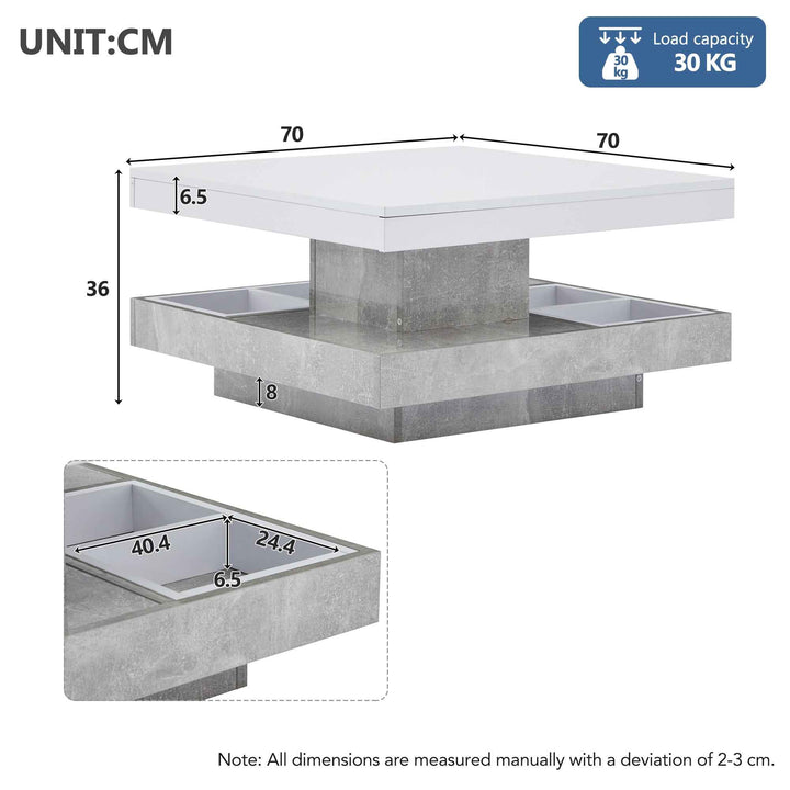 Rotating 360° white high-gloss coffee table marble-patterned, double-layer storage FLARENEXUSA