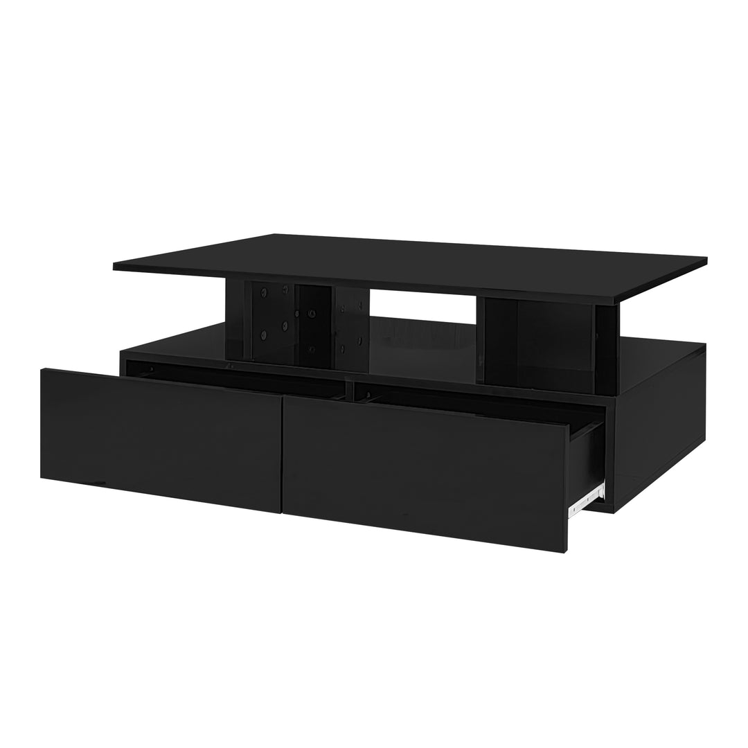 Black high-gloss coffee table 2 drawers with LED lighting ATOMSWALE